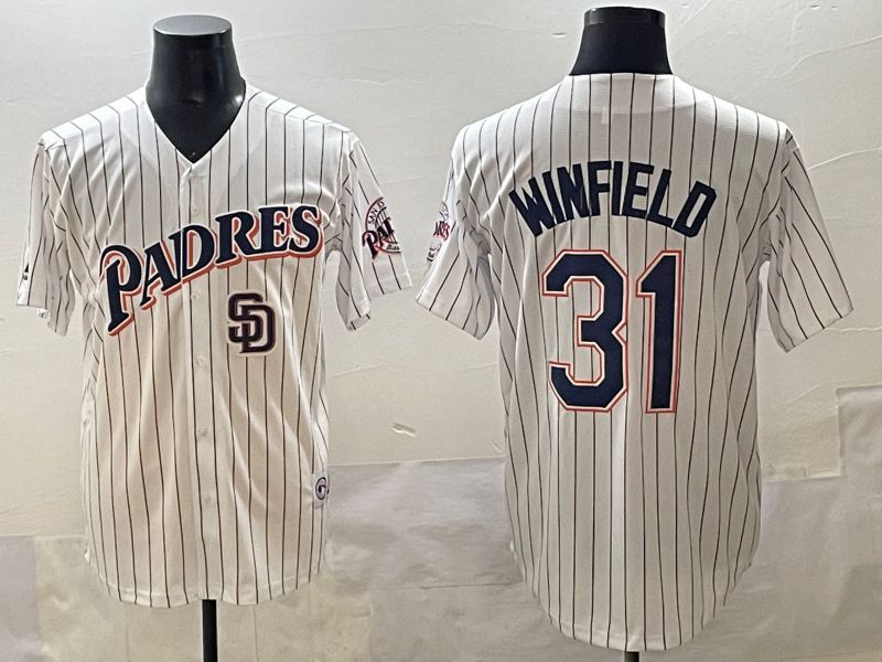 Men 2025 San Diego Padres #31 Winfield White Stripe Throwback Game Nike MLB Jersey style 10